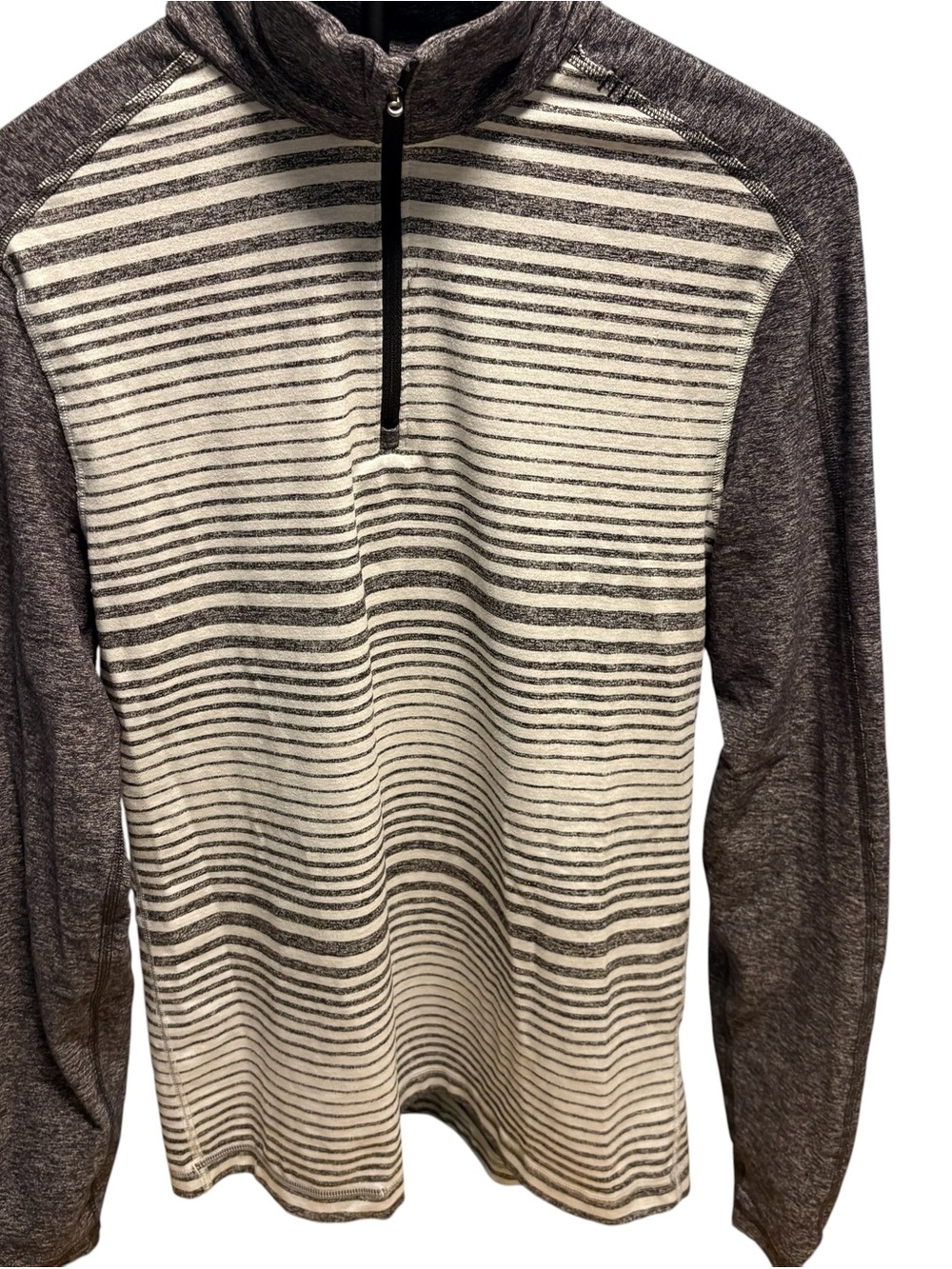 lululemon athletica Men’s Striped Quarter-Zip Pullover – Cream and Gray